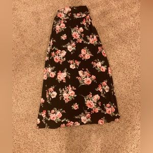 Long floral skirt.